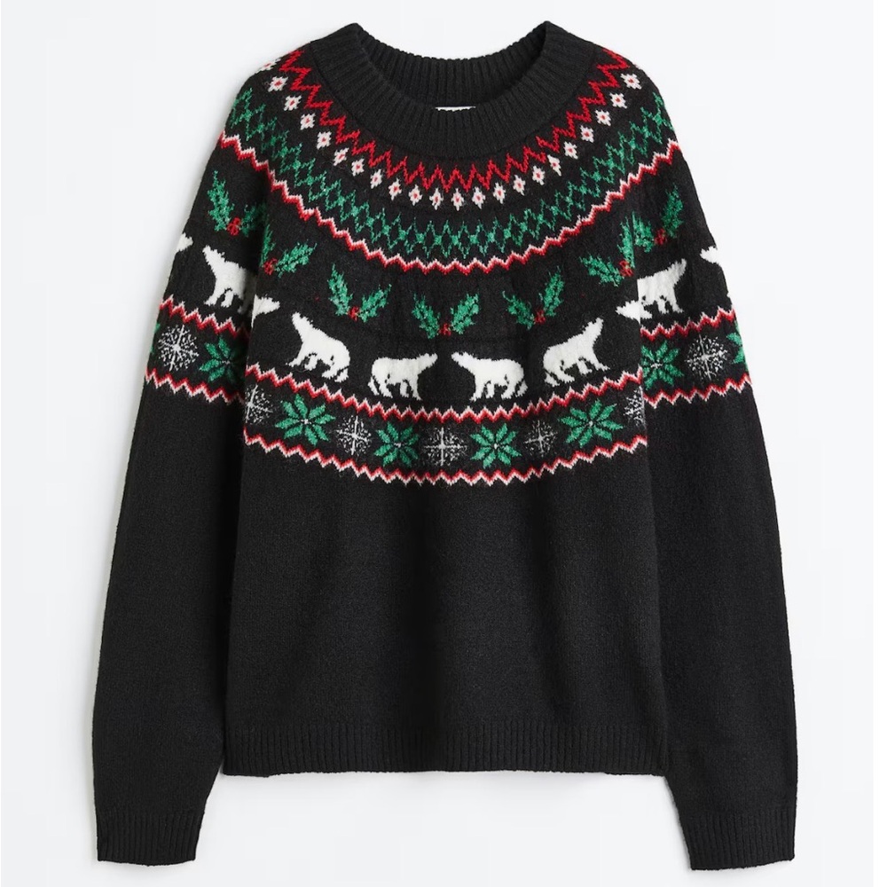 H&M Black Festive Sweater with Polar Bear Design
